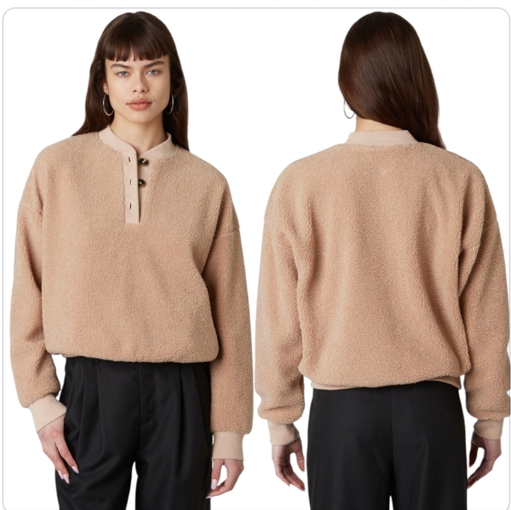 NIA Anthropologie Marlowe Boucle Henley Sweatshirt Tan M